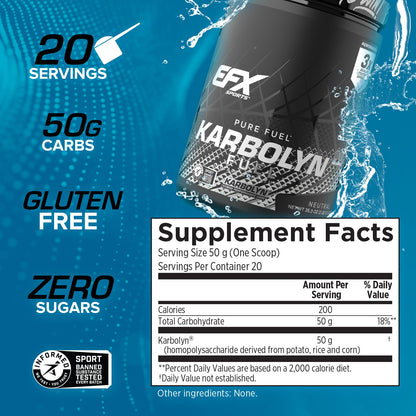 EFX Sports Karbolyn Fuel | Fast-Absorbing Carbohydrate Powder | Carb Load, Sustained Energy, Quick Recovery | Stimulant Free | 39 Servings (Neutral) Nirvana Guru