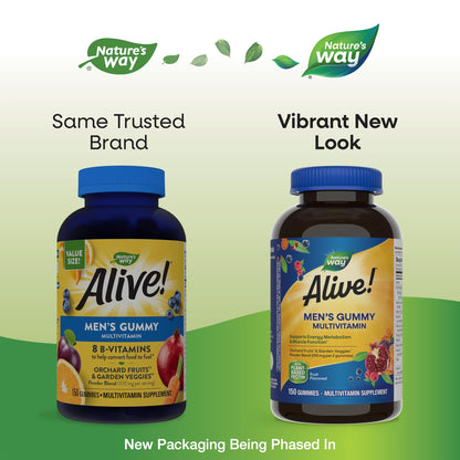 Nature's Way Alive! Men's Gummy Multivitamin, Supports Energy Metabolism*, Muscle Function*, Superfood Antioxidants(1), B-Vitamins, Vegetarian, Fruit Flavored, 60 Gummies (Packaging May Vary) - Nirvana Guru