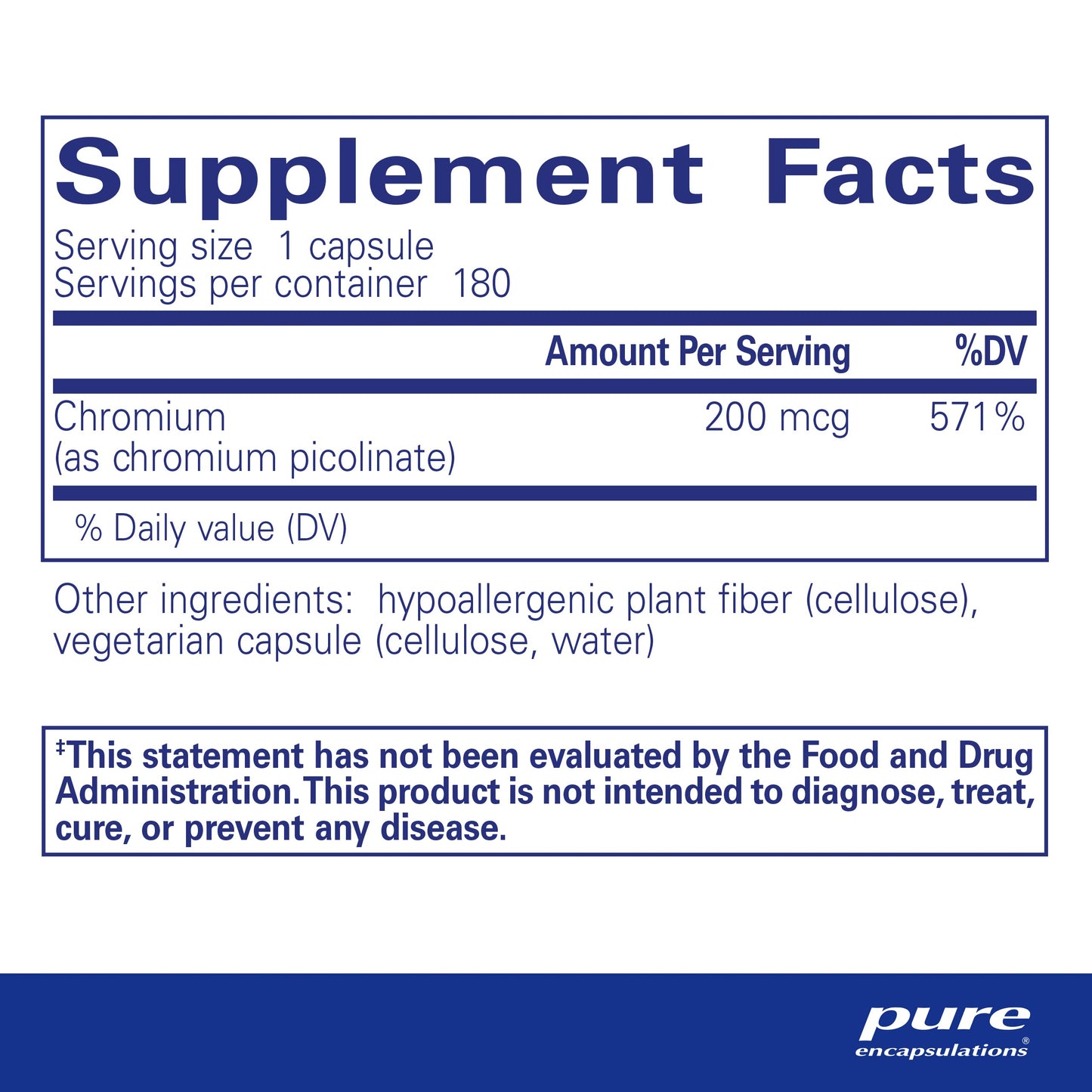 Pure Encapsulations Chromium (Picolinate) 200 mcg | Hypoallergenic Supplement for Healthy Lipid and Carbohydrate Metabolism Support* | 60 Capsules - Nirvana Guru