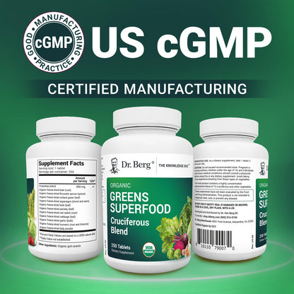 Dr. Berg's Greens Superfood Cruciferous Vegetable Tablets - Vegetable Supplements for Adults w/ 11 Phytonutrient Super Greens Tablets - Energy, Immune System & Liver Veggie Tablets - 90 Tablets - Nirvana Guru