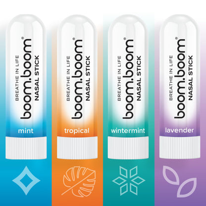BoomBoom Nasal Stick | Vapor Flow Technology | Cool Refreshing Sensation | Natural Mood Boost | Simple Ingredients | Essential Oils + Menthol Inhaler (Mint, Wintermint, Tropical, Lavender) Nirvana Guru