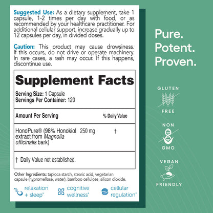 EcoNugenics – HonoPure – 120 Capsules | Professionally Formulated with 98% Pure Honokiol | Supports Cellular, Neurological & Cognitive Health | Safe, Effective & Highly Regarded Antioxidant - Nirvana Guru
