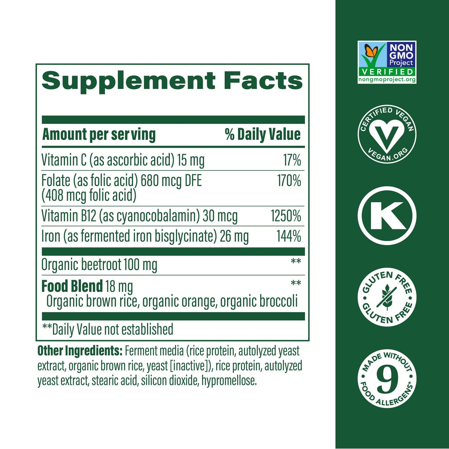MegaFood Blood Builder Iron Supplement Clinically Shown to Increase Iron Levels Without Side Effects, Vegan Supplement For Women with Vitamin C, Vitamin B12 & Folic Acid, 90 Tablets - Nirvana Guru