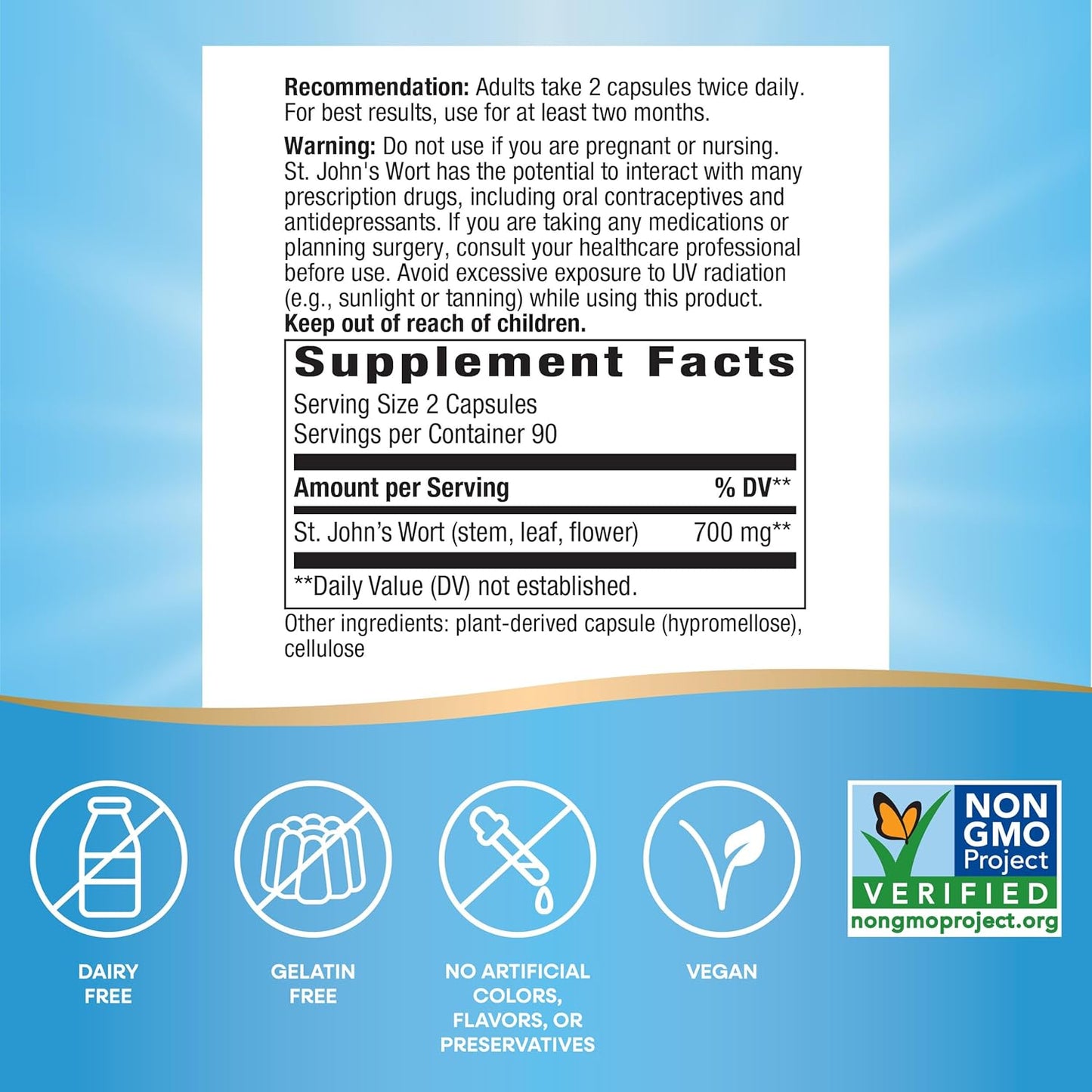 Nature's Way St. John’s Wort Herb, Promotes a Positive Outlook*, 700 mg per 2-Capsule Serving, Non-GMO Project Verified, Vegan, 180 Capsules (Packaging May Vary) - Nirvana Guru
