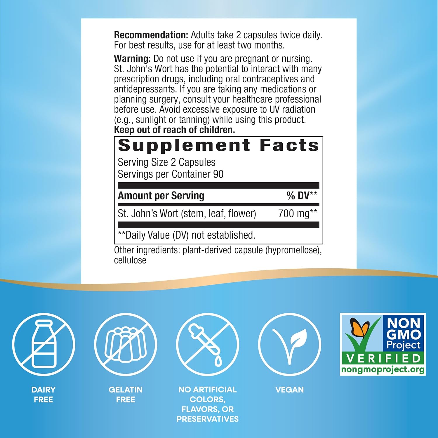 Nature's Way St. John’s Wort Herb, Promotes a Positive Outlook*, 700 mg per 2-Capsule Serving, Non-GMO Project Verified, Vegan, 180 Capsules (Packaging May Vary) - Nirvana Guru