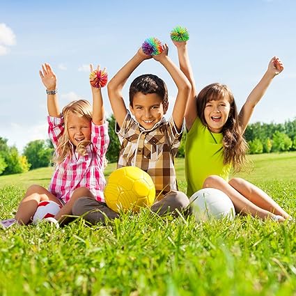 Leinuosen 12 Pieces Monkey Stringy Balls Sensory Stringy Ball Soft Rainbow Pom Bouncy Stress Bags Stuffers Party Favors Birthday Gifts, Multicolor (2.75 Inch) nirvanaguru