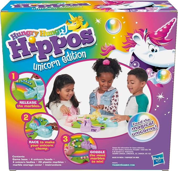 Hasbro Gaming Hungry Hippos Unicorn Edition Pre-School Board Game for Kids Ages 4 and Up; 2-4 Players (Amazon Exclusive) nirvanaguru