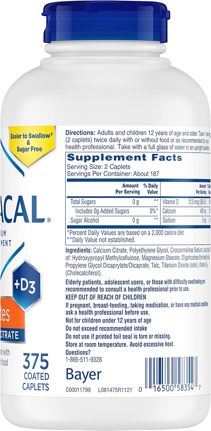 Citracal Petites, 400 mg Calcium Citrate, Easily Absorbed and Highly Soluble with 12.5 mcg (500 IU) Vitamin D3, Bone Health Support for Ages 12+, Smaller and Easier to Swallow Caplets, 375 Count Nirvana Guru