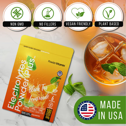 PowerVitamin Lemonade Electrolytes Powder No Sugar for Daily Energy - Keto Electrolytes - Hydration Powder with 1000mg Potassium, 120mg Calcium, Magnesium, Organic Vitamin C, 100 Servings
