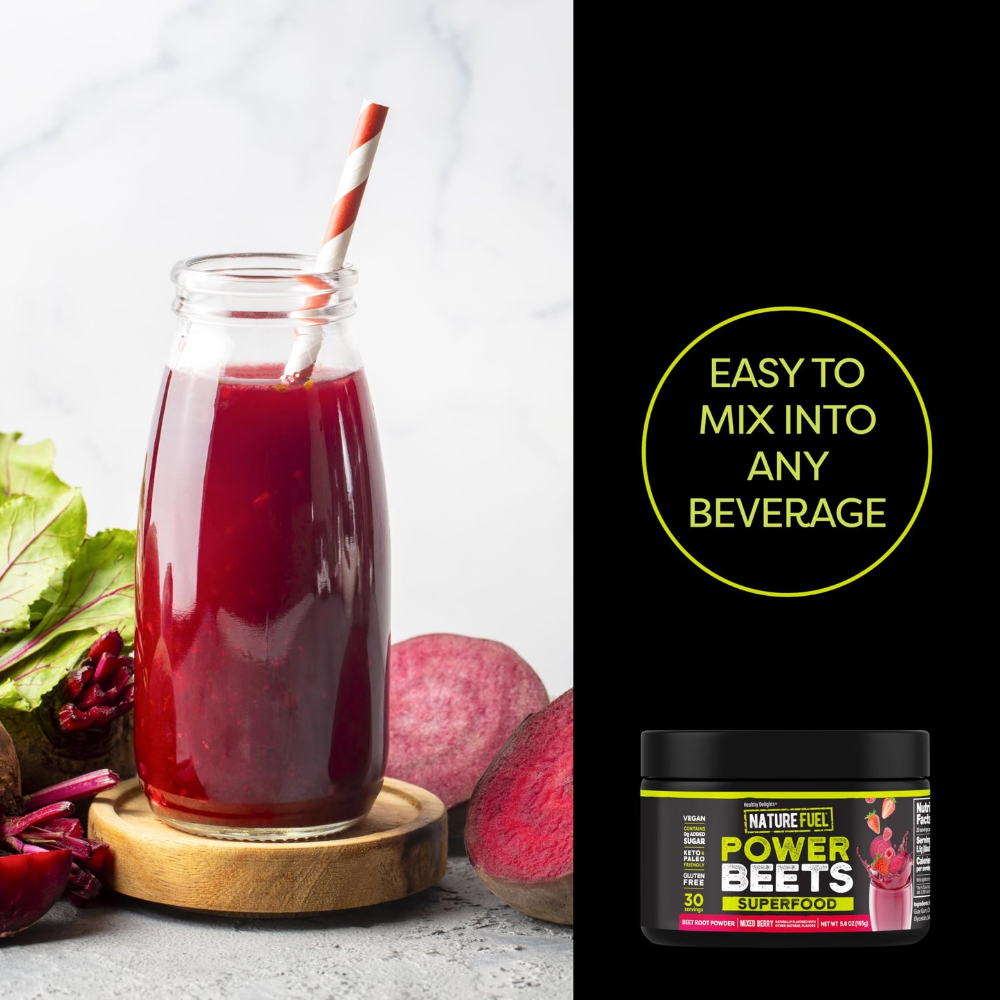 Nature Fuel Power Beets Powder, Delicious Mixed Berry, Concentrated Superfood Supplement, Supports Circulation, Natural Energy & Stamina, Non-GMO, 60 Servings (Packaging May Vary) Nirvana Guru