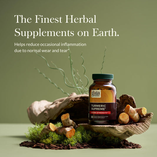 Gaia Herbs Turmeric Supreme Extra Strength - Supports Occasional Swelling from Normal Wear & Tear - with Turmeric Curcumin & Black Pepper - 60 Vegan Liquid Phyto-Capsules (Up to 60-Day Supply) - Nirvana Guru