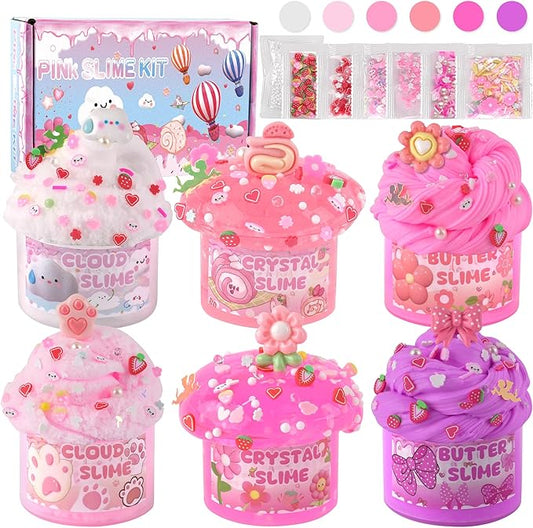 6 Pack Slimes, Pink Slime Kids, Cloud Slime kit for Girls Ages 8-12, Toys for Girls and Boys, for Kids Slime Set Party kit Goodie Bag Stuffers, 4 5 6 7 8 9 10 Year Old Girl Birthday Gift Cute Stuff nirvanaguru