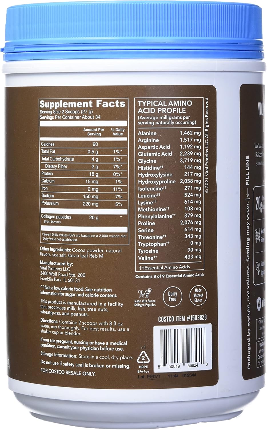 Vital Protein Collagen Peptides, Pasture Raised, Grass Fed, Paleo Friendly, Gluten / Zero Sugar Dairy Free, Chocolate, 32.56 Oz - Nirvana Guru
