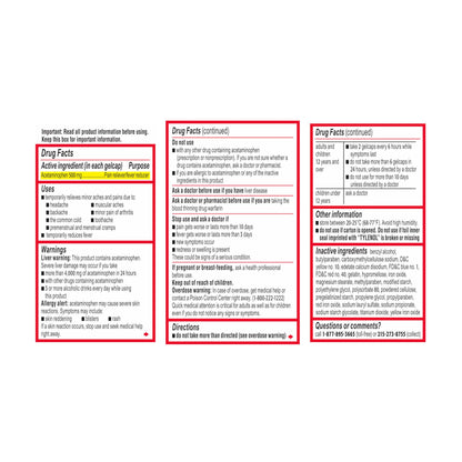 Tylenol Extra Strength Acetaminophen Rapid Release Gels, Extra Strength Pain Reliever & Fever Reducer, Gelcaps with Laser-Drilled Holes, 500 mg Acetaminophen, 100 ct