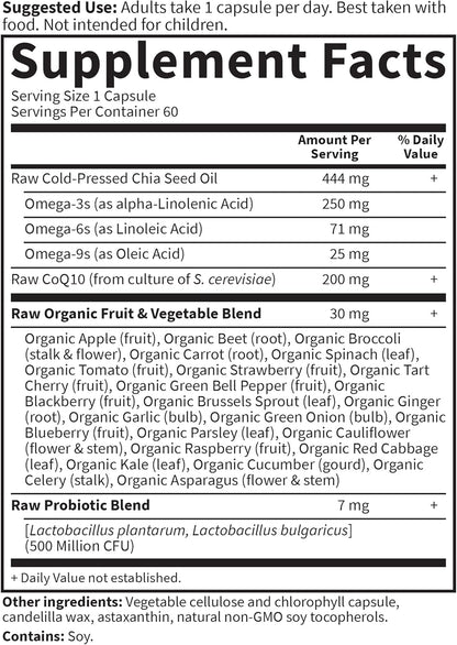 Garden of Life CoQ10 200mg, Vegetarian Omega 3 6 9 Supplement Raw Co Q 10 Chia Seed Oil, Whole Food Nutrition with Antioxidant Support, Coenzyme q10 Supplement for Heart Health, 60 Capsules - Nirvana Guru