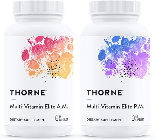 THORNE Multi-Vitamin Elite - Daily Nutritional Supplement - AM Formula Supports Cellular Energy Production and PM Formula Supports Restful Sleep* - Gluten-Free, Dairy-Free - 180 Capsules - 30 Servings - Nirvana Guru