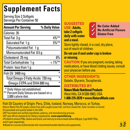 Nature Made Fish Oil Omega 3 Supplements, 1200mg Softgels, Omega 3 Fish Oil for Healthy Heart Support, 100 Softgels, 50 Day Supply Nirvana Guru