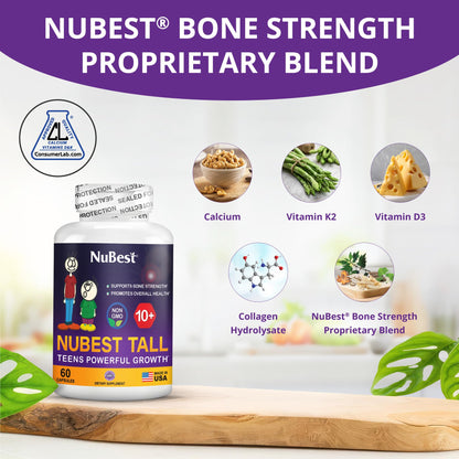 NuBest Tall 10+ Premium Bone Strength Formula, Enhanced Immunity and Overall Health for Age 10+ with Calcium, Vitamin D3, Vitamin K2, and Multivitamins | 60 Capsules | 1 Month Supply Nirvana Guru