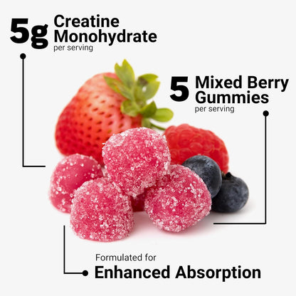 Force Factor Creatine Monohydrate Gummies, 5g Dose for Men & Women to Support Muscle, Strength, Recovery, Cognitive Health & Memory, Mixed Berry, 150 Gummies