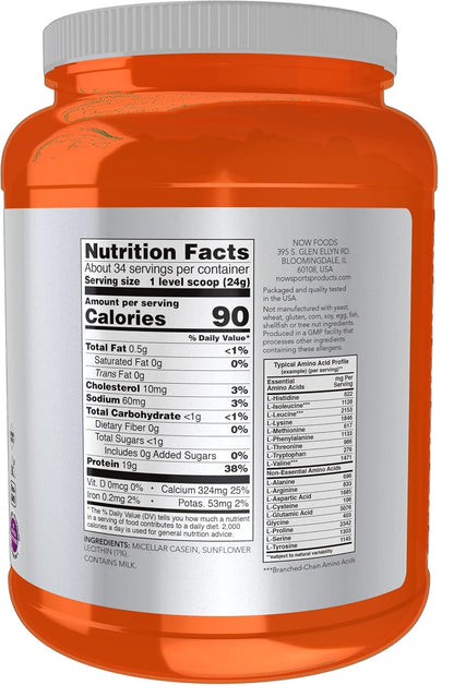 NOW Foods Sports Nutrition, Micellar Casein 19 g, Slow Release, Unflavored Powder, 1.8-Pound - Nirvana Guru