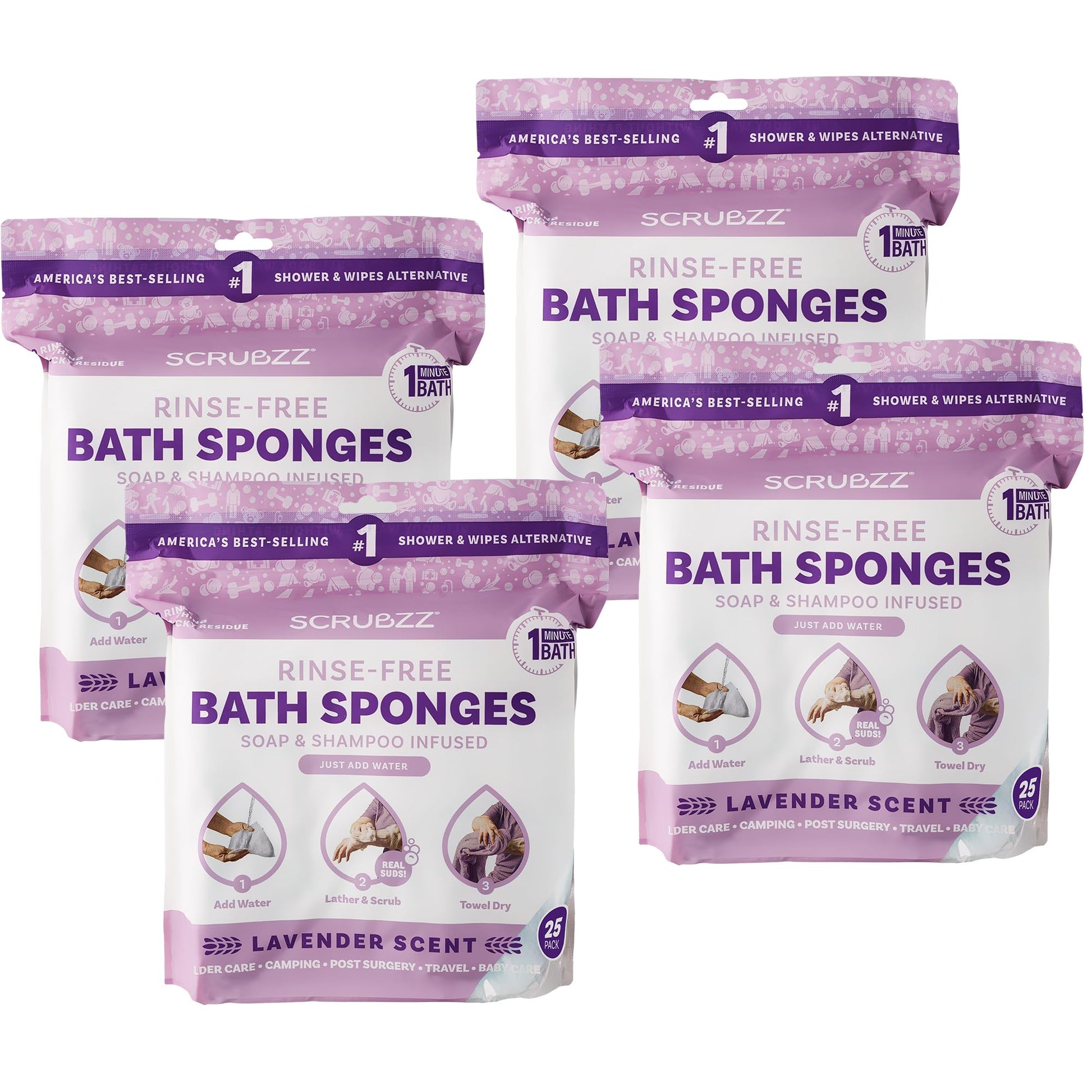 Scrubzz Disposable Rinse Free Bathing Wipes - 25 Pack - All-in-1 Single Use Shower Wipes, Simply Dampen, Lather, and Dry Without Shampoo or Rinsing Nirvana Guru