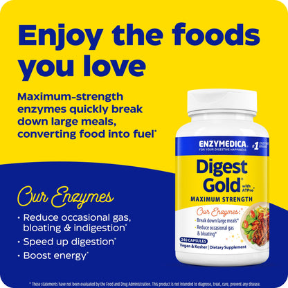 Enzymedica Digest Gold + ATPro, Maximum Strength Digestive Enzymes, Helps Digest Large Meals for Instant Bloating Relief, 45 Count Nirvana Guru