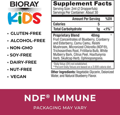 BIORAY Kids NDF Immune, Blueberry - 2 fl oz - Immune Support & Toxin Remover - Non-GMO, Vegan, Gluten Free - Approx. 30 Servings Nirvana Guru
