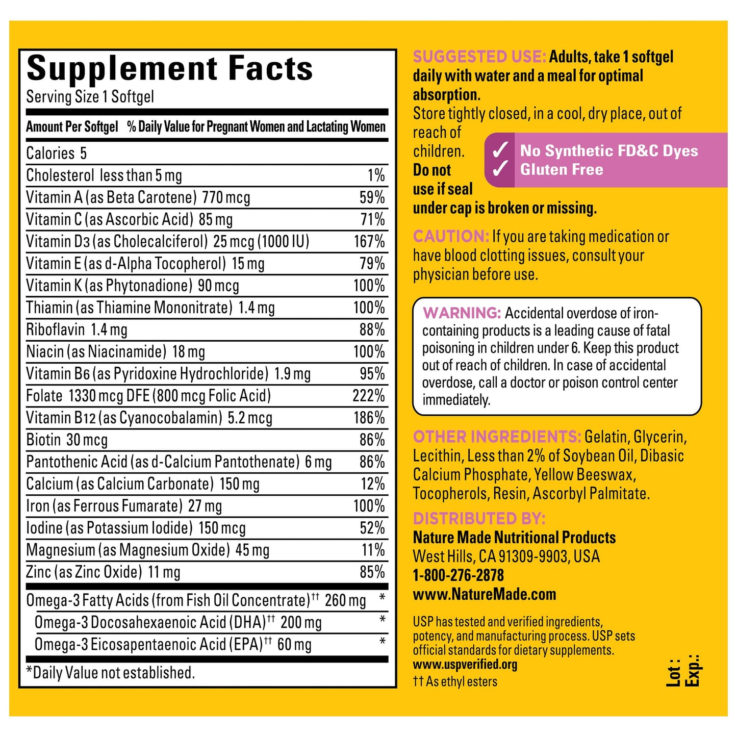 Nature Made Prenatal with Folic Acid + DHA, Prenatal Vitamin and Mineral Supplement for Daily Nutritional Support, 110 Softgels, 110 Day Supply - Nirvana Guru