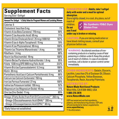 Nature Made Prenatal with Folic Acid + DHA, Prenatal Vitamin and Mineral Supplement for Daily Nutritional Support, 110 Softgels, 110 Day Supply - Nirvana Guru