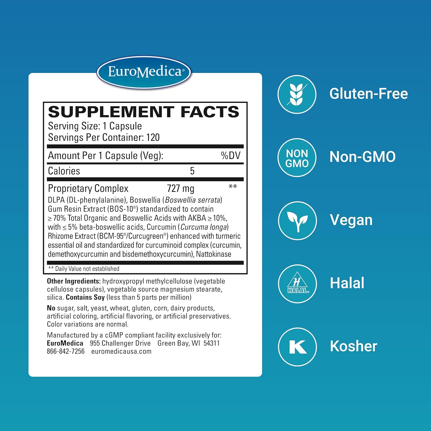 Euromedica Curaphen - Curcumin Supplement for Circulation & Endorphin Support - Support for Occasional Discomfort - Aids Healthy Muscles - 120 Capsules - Nirvana Guru
