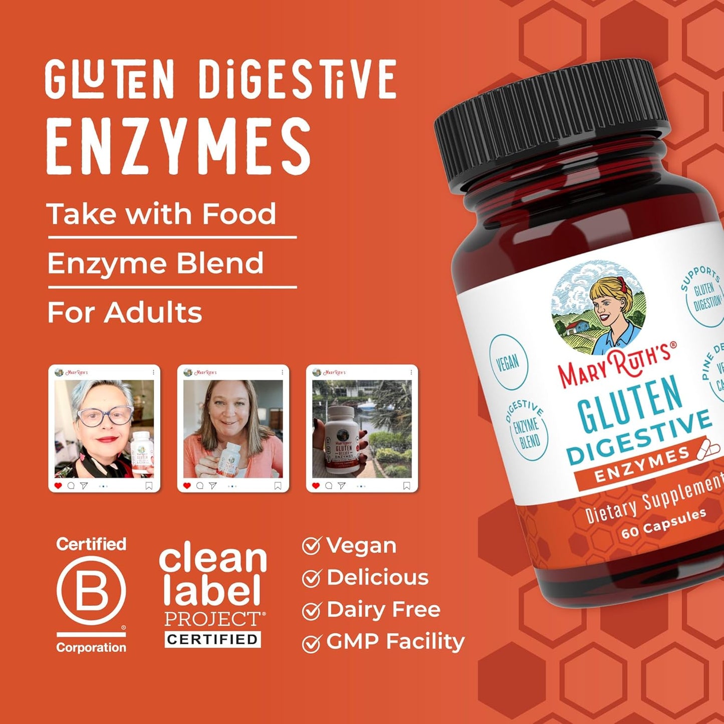 MaryRuth Organics Gluten Enzymes Capsules | Enzyme Supplement for Gut Health Support | Gluten Digestion | & Nutrient Absorption | Vegan | Gluten Free | 60 Count - Nirvana Guru