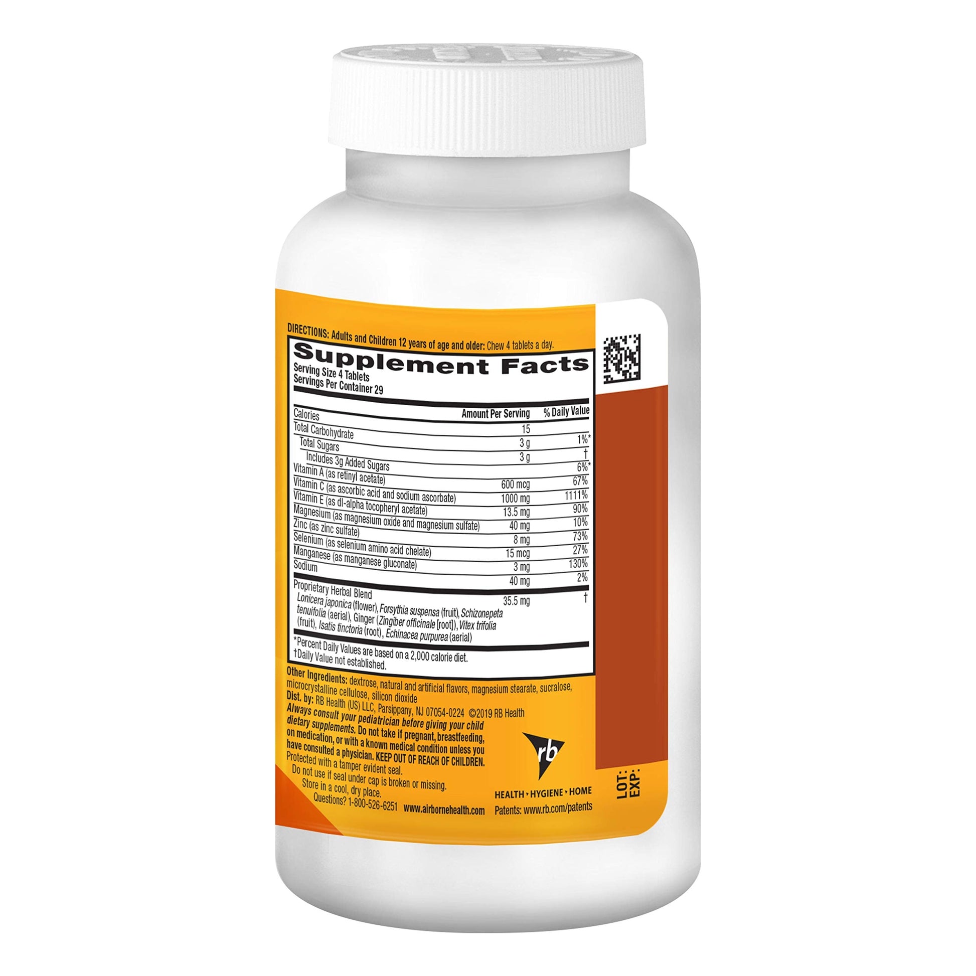 Airborne Vitamin C 1000mg (per Serving) - Citrus Chewable Tablets (116 Count in a Bottle), Gluten-Free Immune Support Supplement, with Vitamins A C E, Zinc, Selenium, Echinacea, Ginger, Antioxidants Nirvana Guru