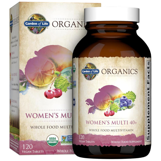 Garden of Life Organics Vitamins for Women 40 Plus - 120 Tablets, Womens Multi 40 Plus, Vegan Vitamins for Women Over 40, Hormone & Breast Health Support Blend, Whole Food Womens Multivitamin - Nirvana Guru