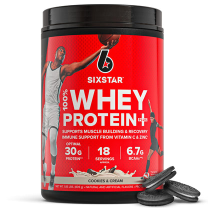 Six Star Whey Protein Powder Plus - Muscle Building & Recovery Formula with Whey Isolate Powder, BCAAs, 30g Protein, Immune Support - Post-Workout Supplement - Triple Chocolate, 1.8 lbs
