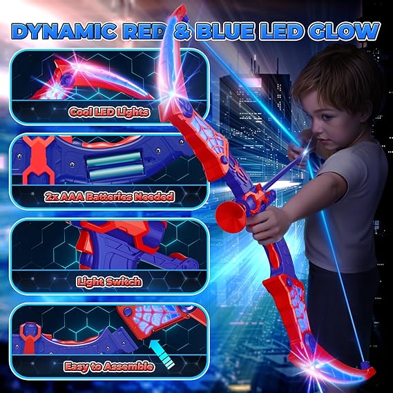 Spider Toys for Boys Age 3-4 4-6 6-8 8-12, Kids Toy BowArrow Shooting Set with Red & Blue LED Lights, Spider Quiver & Web Target, 8 Suction Cup Arrows, Toys Gifts for 3 4 5 6 7 8 9 10 12 Year Old Boys nirvanaguru