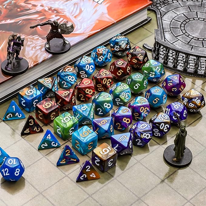 CiaraQ Polyhedral Dice Set (35 Pieces) with Black Pouches, 5 Complete Double-Colors Dice Sets of D4 D6 D8 D10 D% D12 D20 Compatible with Dungeons and Dragons DND RPG MTG Table Games nirvanaguru