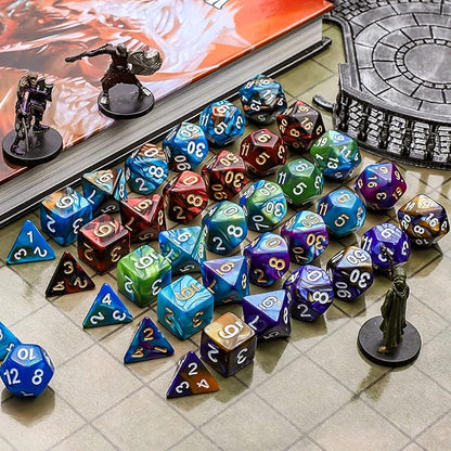 CiaraQ Polyhedral Dice Set (35 Pieces) with Black Pouches, 5 Complete Double-Colors Dice Sets of D4 D6 D8 D10 D% D12 D20 Compatible with Dungeons and Dragons DND RPG MTG Table Games nirvanaguru