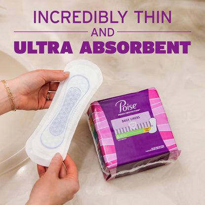 Poise Daily Liners, Incontinence Panty Liners, 2 Drop Very Light Absorbency, Regular Length, 48 Count of Pantiliners, Packaging May Vary