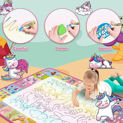 Aqua Water Doodle Mat - Kids Drawing Mat Toddlers Educational Toys for Age 3 4 5 6 7 8 Year Old Boys Girls Gifts - Neon Color Mat Doodle Board Writing Drawing Toys Holiday Christmas Birthday Gifts nirvanaguru