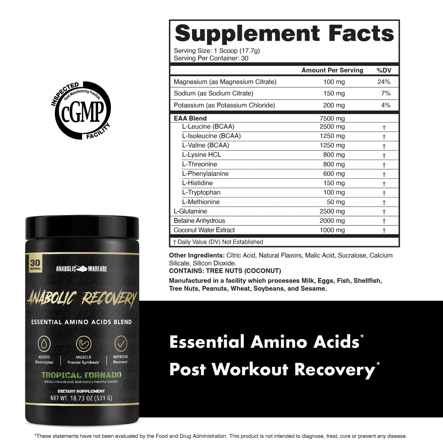 Anabolic Warfare Anabolic Recovery Essential Amino Acid Blend - Post-Workout Recovery & Premium Hydration to Build Muscle (Tropical Tornado, 30 Servings) Nirvana Guru