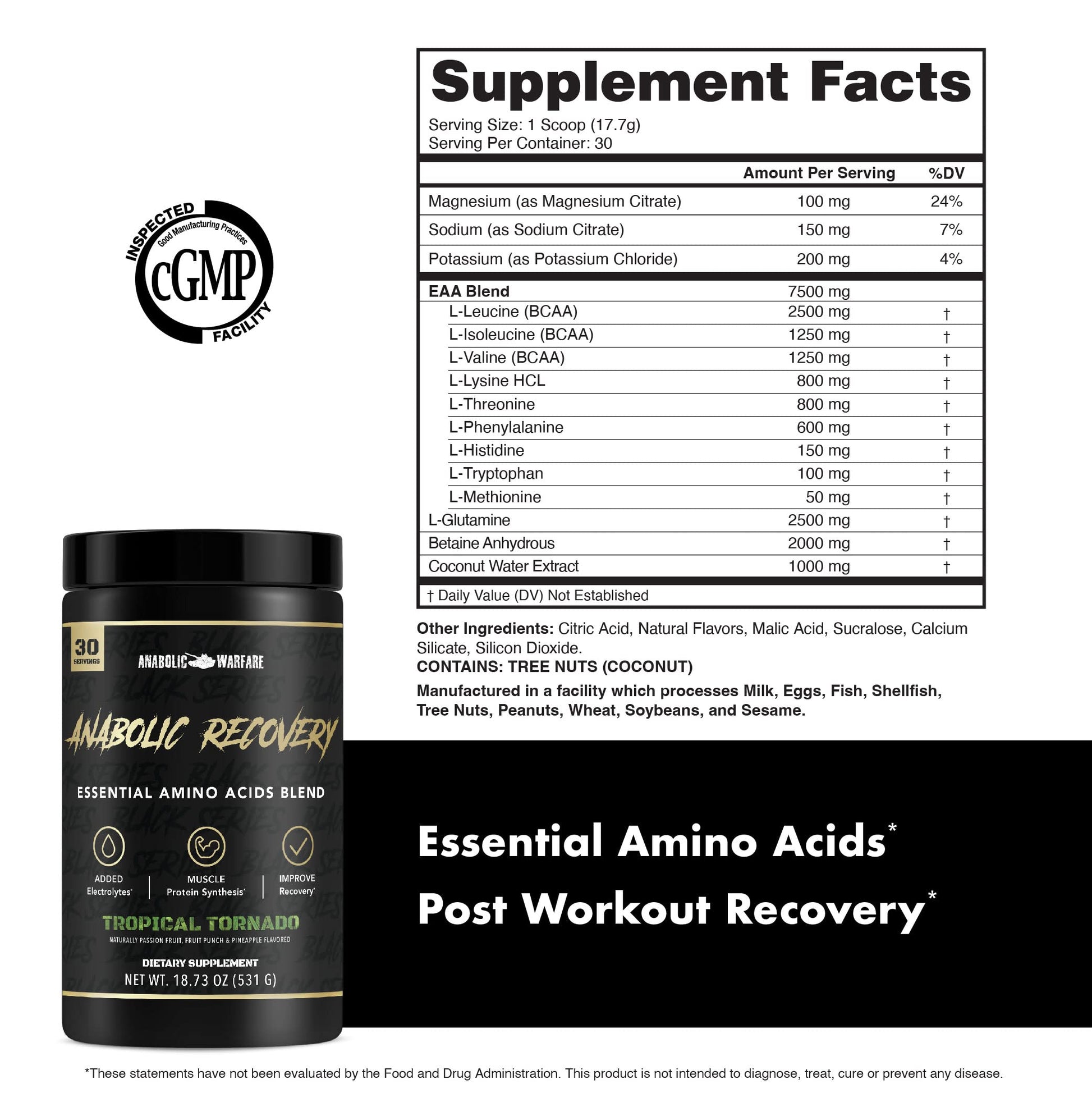 Anabolic Warfare Anabolic Recovery Essential Amino Acid Blend - Post-Workout Recovery & Premium Hydration to Build Muscle (Tropical Tornado, 30 Servings) Nirvana Guru