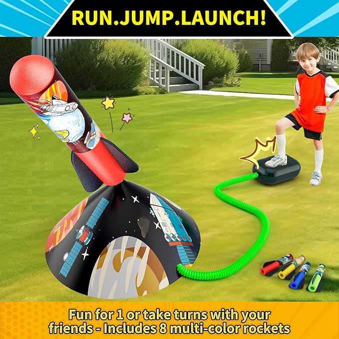 Toys Rocket Launcher for Kids - Launch up to 100 Ft, 8 Multi-Color Foam Rockets & Adjustable Launch Stand, Kids Outdoor Toys, Birthday Toys for Kids Boys Girls Age 3+ Years Old nirvanaguru