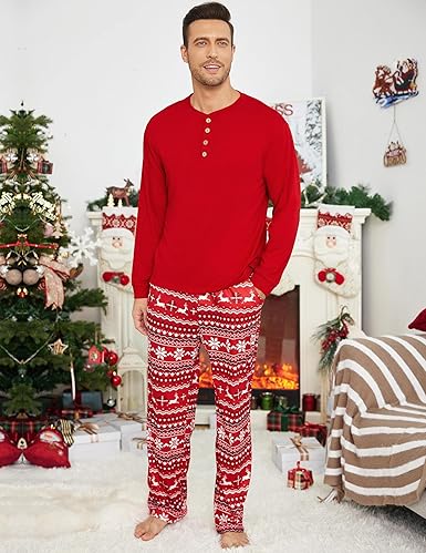 Ekouaer Family Christmas Pajamas Matching Sets Womens Mens Pjs Long Sleeve Sleepwear Holiday Lounge Sets nirvanaguru