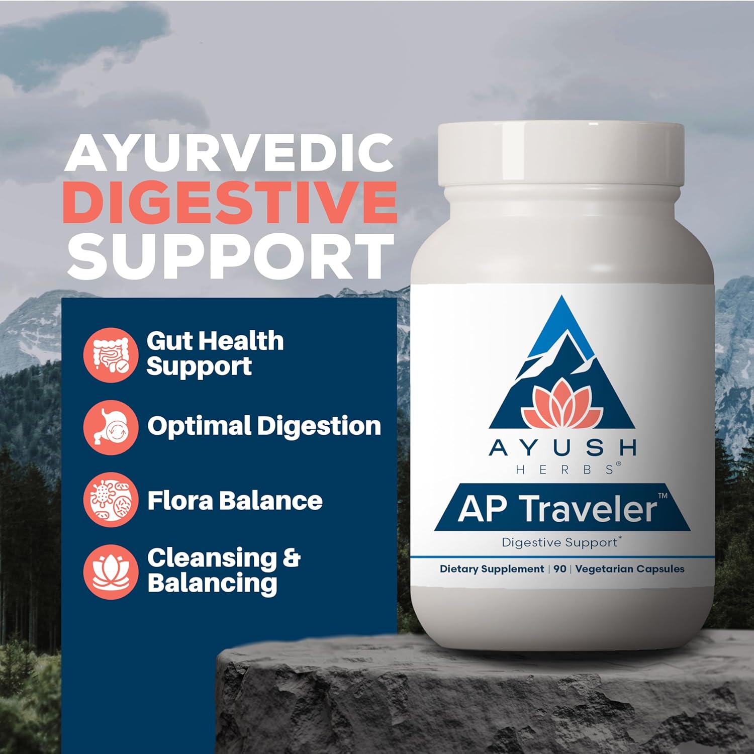 Ayush Herbs AP Traveler Digestive Support - Holy Basil & Neem Supplement for Women & Men, Source of Antioxidants, Helps Digestion, Made with Organic Ingredients - 90 Vegetarian Capsules (1 Count) Nirvana Guru