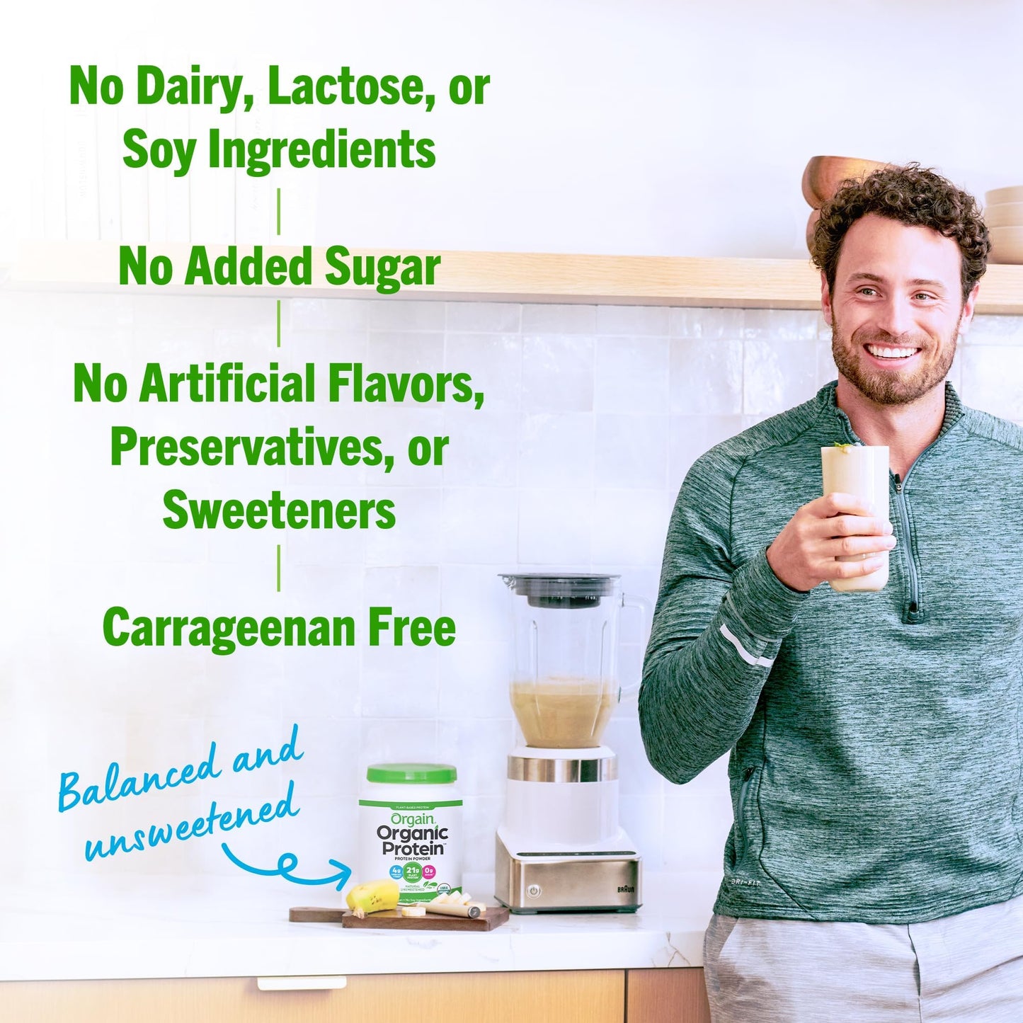 Orgain Organic Vegan Protein Powder, Vanilla Bean - 21g Plant Protein, 4g Prebiotic Fiber, No Lactose Ingredients, No Added Sugar, Non-GMO, For Shakes & Smoothies, 2.03 lb (Packaging May Vary)