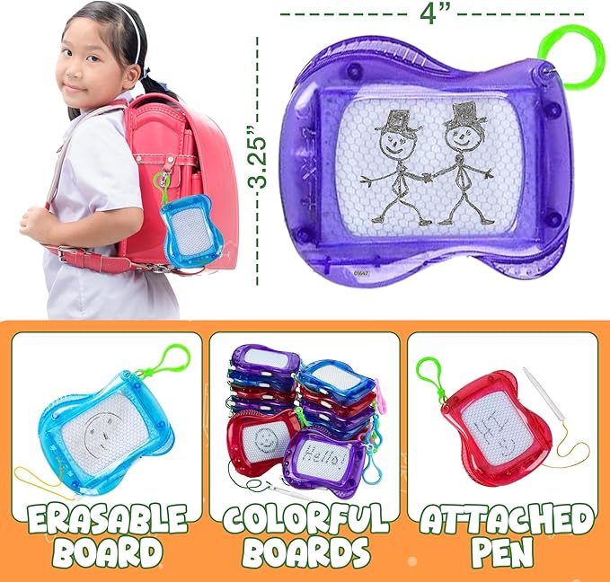 Bedwina Mini Magnetic Drawing Board for Kids - (Pack of 12) Backpack Keychain Clip Drawing Boards, Erasable Doodle Sketch Writing Pad Boys & Girls, Birthday Kids Party Favors nirvanaguru
