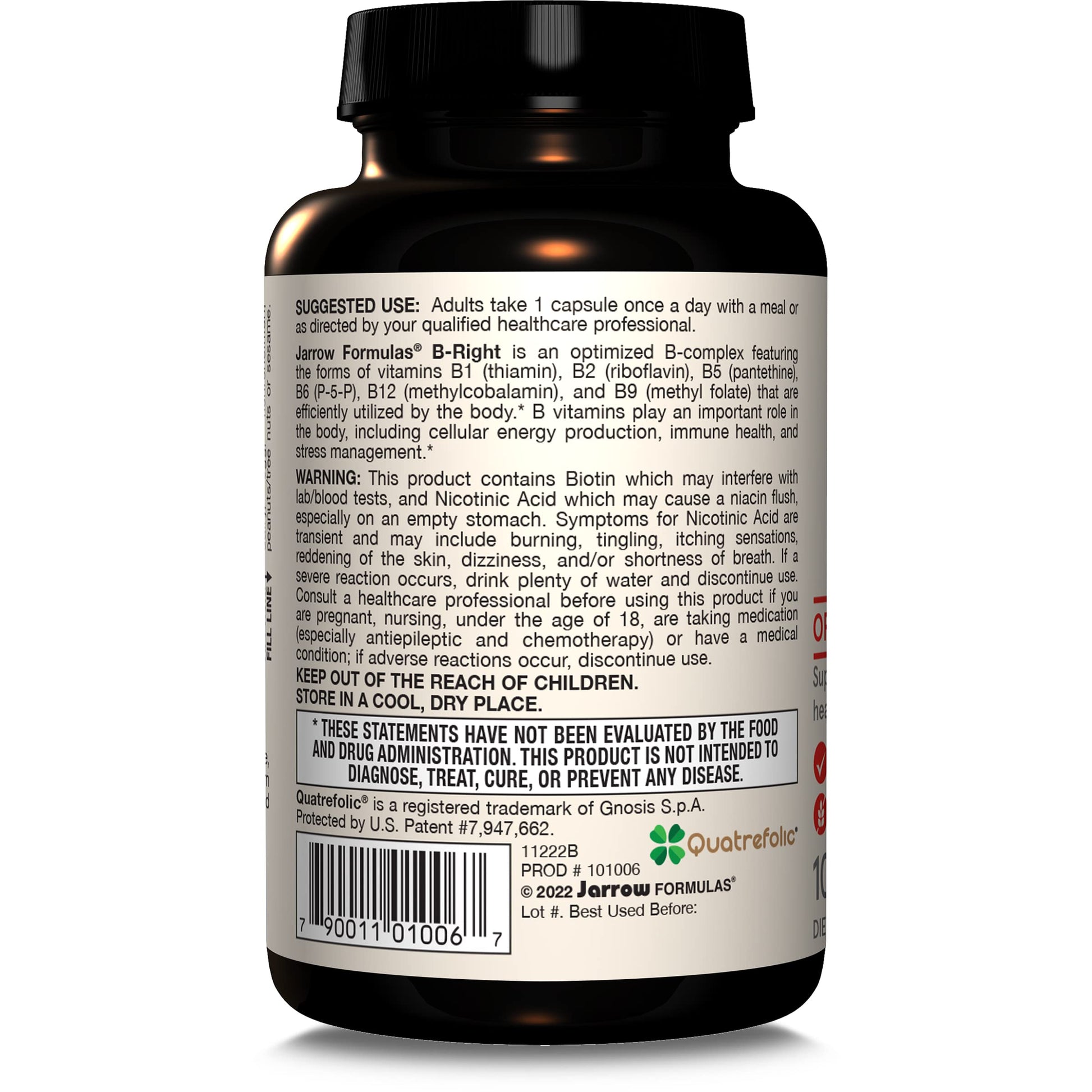 Jarrow Formulas B-Right, Optimized B Complex Featuring Vitamin B1, B2, B5, B6, B12 and B9 to Support Cellular Energy, Immune Health and Stress Management, 100 Veggie Capsules, Up to a 100 Day Supply - Nirvana Guru