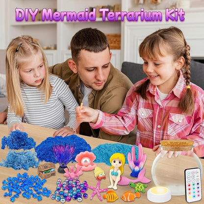 Mermaid Terrarium Craft Kit for Kids - LED Night Light Up & Remote Mermaid Birthday Gifts Toys for Girls Age 5 6 7 8 9 10 11 12 Year Old nirvanaguru