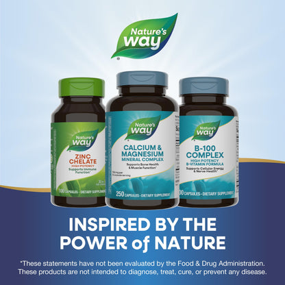 Nature's Way Calcium & Magnesium Mineral Complex, Supports Bone Health & Muscle Function,* 750 mg per 3-Capsule Serving, 250 Capsules (Packaging May Vary) - Nirvana Guru