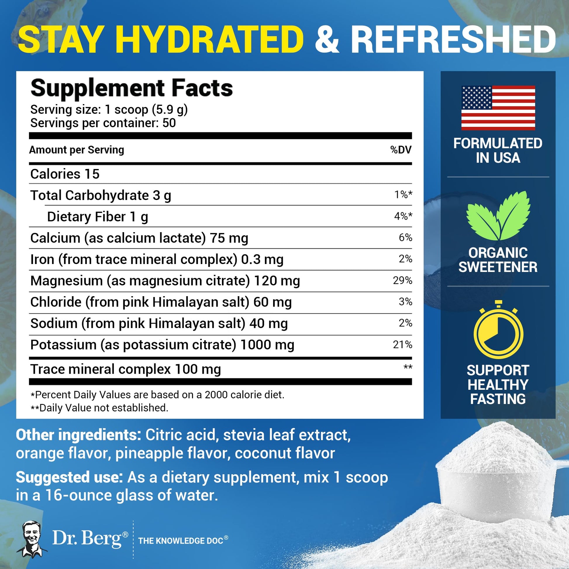 Dr. Berg Zero Sugar Hydration Keto Electrolyte Powder - Enhanced w/ 1000 mg of Potassium & Real Pink Himalayan Salt (NOT Table Salt) - Raspberry & Lemon Flavor Hydration Drink Supplement, 100 Servings Nirvana Guru